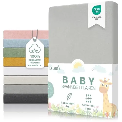 Laleni Premium Spannbettlaken 60x120-70x140 cm - Oeko-Tex Zertifiziert, 100% Baumwolle, atmungsaktives Spannbetttuch Jersey Baby, 150 g/m², Moonlight Grey - Grau
