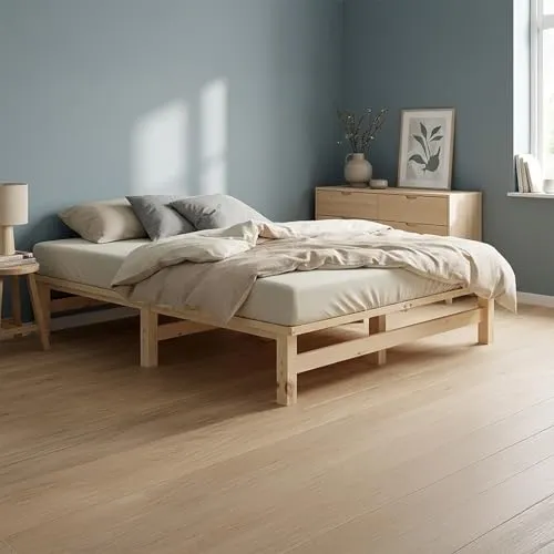 Homestyle4u Holzbett 120x200 cm Palettenbett, Massivholzbett Kiefer mit Matratze & Lattenrost