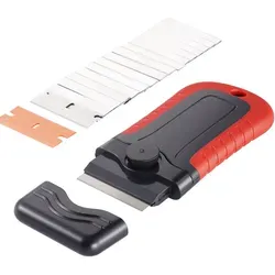 VEVOR Rasierklingenschaber mit 15 + 1 Klingen, Feststellschaberwerkzeug mit Sicherheitskappe, Klingen aus Karbonstahl & POM, zum Entfernen von Etiketten, Aufklebern, Abziehbildern Schwarz + Rot