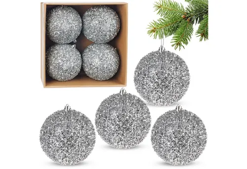 BRUBAKER Weihnachtsbaumkugel Glitzer Weihnachtskugeln - 4er Set große Glitter Baumkugeln - 10 cm (4 St), Christbaumkugeln Bruchsicher aus Kunststoff - Christbaumschmuck
