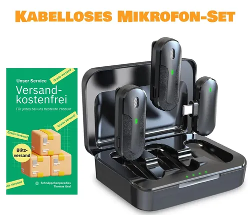 Technaxx Dual Wireless Mini Mikrofon Set TX-301 - Mikrofone mit intelligenter Geräuschunterdrückung und USB-C-Empfänger, ideal für klare Podcast- und Interview-Aufnahmen. Tragbares Design und bis zu 6 Stunden Akkulaufzeit für unterwegs.