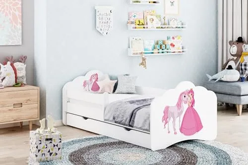 Happy Babies MOBI - Kinderbett 160 x 80 | mit Rausfallschutz & Bettkasten | Jugendbett farbigem Aufkleber | Matratze 80x160 | Kinder-Bett für Mädchen Jungen WIESS (M03), (600401MO00)