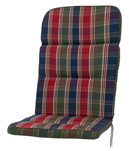 KETTtex Hochlehnerauflage Kreta 8699 - Extrahoch Rot-Blau-Grün Kariert - Hochlehnerauflage für Gartenstühle, 100% Dralon für hohe Wetterbeständigkeit, mit verstellbarem Halteband und Bindebändern für optimalen Halt.