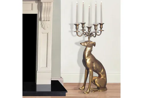FineBuy Kerzenhalter Windhund Aluminium 69 cm Gold - Stilvoller Kerzenständer im modernen Design, handgefertigt aus Aluminium und ideal für jeden Raum. Einzigartiges Hundemotiv für Tierliebhaber.