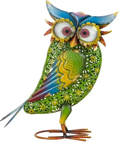 Eule Metall Bunt 34,5cm hoch Uhu Gartenfigur Vogelfigur Haus Garten Dekoration