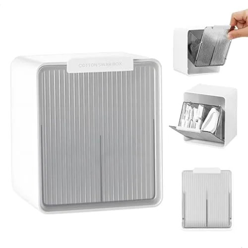 gexuamz Wattepads Aufbewahrung,Ohrstäbchen Behälter,Wattepads Behälter für Badezimmer,Wandmontierter Organisator mit 2 Fächern Wattestäbchen,Wattebällchen für Waschtisch Badezimmer