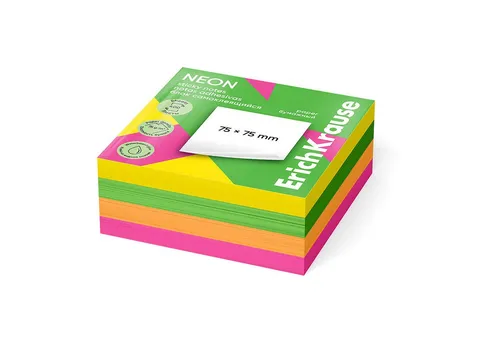 Erich Krause Haftnotizblock, Haftnotizen 75x75mm wiederablösbar 400 Blatt Mix Bunt Neon