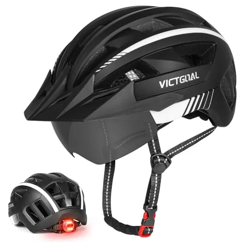 VICTGOAL Fahrradhelm MTB mit abnehmbarem Visier und LED Rücklicht