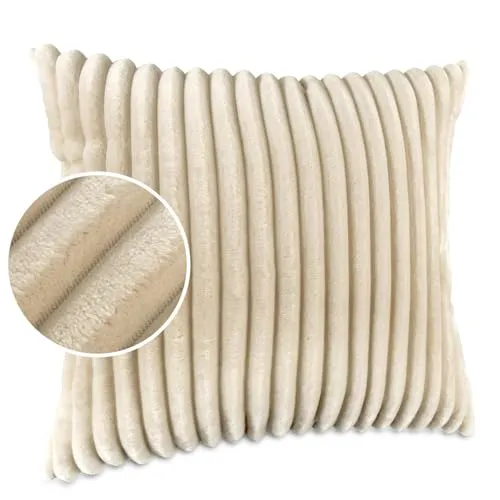 Dekokissen Kissenbezug Sofakissen Pillow Plüsch Kuschelkissen Zierkissen Cord Kissen Couchkissen Kord Kissenhülle ultraweich gestreift Lilli 60x60cm ohne Füllung Creme