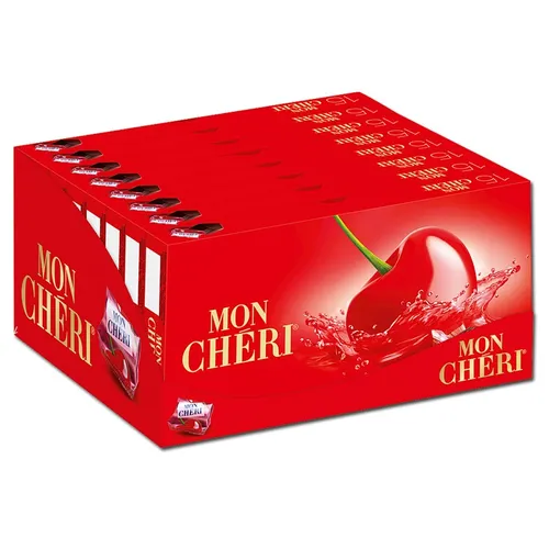 Ferrero Mon Cheri 157 g, 8er Pack - Feine Likör-Kirsch-Pralinen - Pralinen & Konfekt, genießen Sie die exquisite Kombination aus Piemontkirsche und feinstem Cognac in einer praktischen Großpackung für unvergessliche Genussmomente.