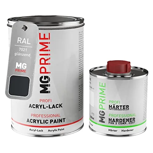 MG PRIME RAL 7021 Schwarzgrau/Black grey glänzend Acryl-Lack 1,5 Liter / 1500 ml Dose inkl. Härter