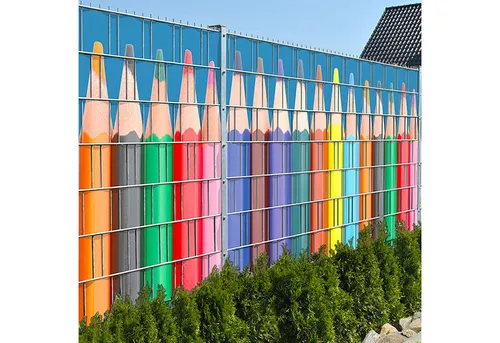 zaunzu Sichtschutzstreifen Buntstiftreihe 2,5m x 1,8m - Hochwertige Sichtschutzstreifen mit modernem Buntstift-Motiv für Doppelstabzäune. Wetterfest und langlebig, ideal für kreative Gestaltungselemente in Ihrem Garten.
