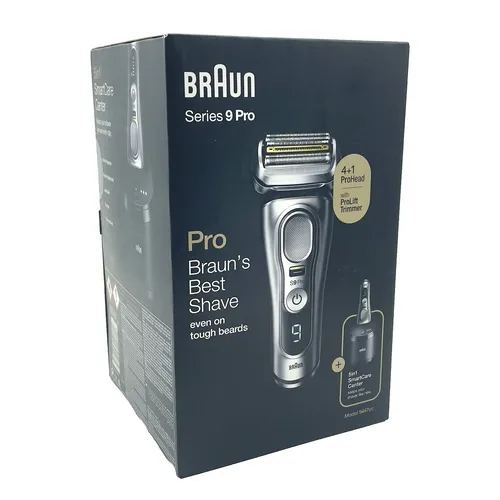 BRAUN Pro 9467cc Elektrorasierer Series 9 - Silber Schwarz, Active Quattro Head mit Reinigungsstation für optimale Pflege