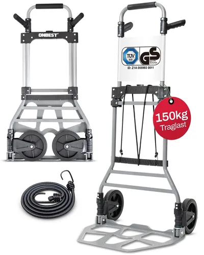 ONBEST Alu Sackkarre klappbar 150 kg Gepäckgurt Stapel Transport Karre Vollgummi