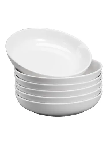 YHY Tiefe Teller 6er Set, 21.5 x 4.6 cm Tiefe Essteller, Suppenteller, Salatschüsseln, Pastaschüssel für 6 Personen, Große Speiseteller Porcelain für Pasta, Gulasch, Suppen und Salat-880 ml, Weiß