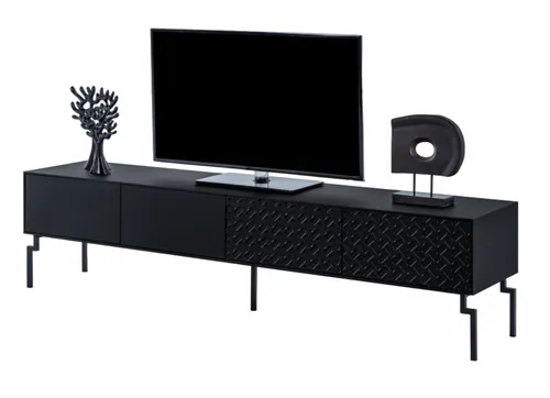 Medienschrank Sideboard RTV Lowboard Fernsehmöbel - Modernes TV-Ständer in Schwarz aus Holz und Metall, 4 Schubladen für viel Stauraum. Maße: 220 x 45 x 55 cm. Ideal für das Wohnzimmer, freistehend und stilvoll.
