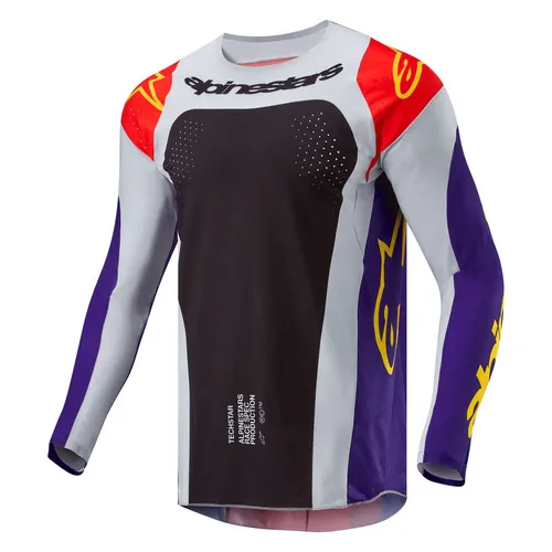 Alpinestars Techstar Ocuri Motocross Jersey - Schwarz-Lila, Größe XL für Männer - Motocross-Jersey aus neuartigen Materialien, bietet hohe Dehnbarkeit und Atmungsaktivität. Lasergeschnittene Perforationen sorgen für optimale Belüftung und Komfort.