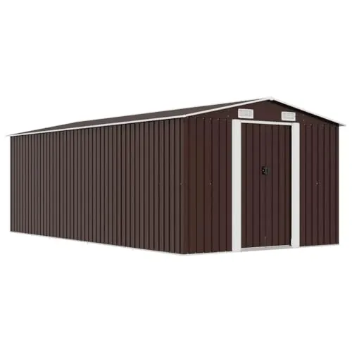 vidaXL Gerätehaus 257x489x181cm - Metall Schuppen in Braun, langlebig und ideal für die sichere Aufbewahrung von Werkzeugen und Gartenmöbeln