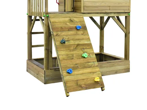 Kletterwand-Modul KDI für Stelzenhäuser - Kletterwand-Modul zur Erweiterung von Stelzenhäusern, aus robustem Holz gefertigt. Ideal für kreative Spielmöglichkeiten und fördert die motorischen Fähigkeiten von Kindern.
