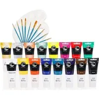 CREATEST Acrylfarben-Set 16x75 ml inkl. Pinsel & Mischpalette Wasserfest