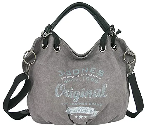 J JONES JENNIFER JONES Schultertasche - Große Damen Umhängetasche aus Canvas in Grau - Schultertasche aus robustem Canvas, ideal für den Alltag. Mit abnehmbarem, verstellbarem Riemen und mehreren Innenfächern für optimale Organisation.
