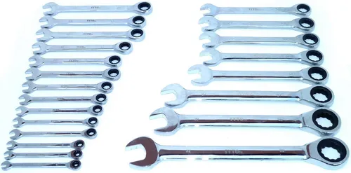 PeTools Ratschenringschlüssel 22-tlg. Ratschen-Schlüssel Maul-Schlüssel 72 Zähne 6-32mm 5° Ring (22 St), Chrom-Vanadium-Stahl