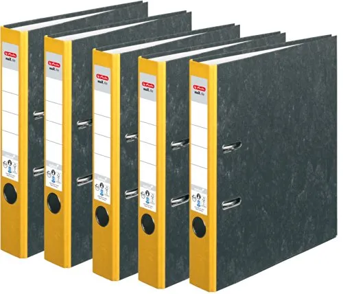 HERLITZ Ordner maX.file nature A4 Wolkenmarmorbezug selbstklebendes Rückenschild | 5er Sparpack in diversen Farben zur Auswahl (5cm schmal | 5er Pack, gelb)