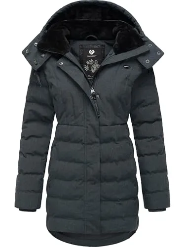 Ragwear Damen wasserdichter Wintermantel Steppmantel Ashanta Dark Grey Gr. XL - Funktionsjacken: Stylischer, veganer Winterparka mit wasserdichter Technologie und weichem Innenfutter, ideal für kalte Tage.
