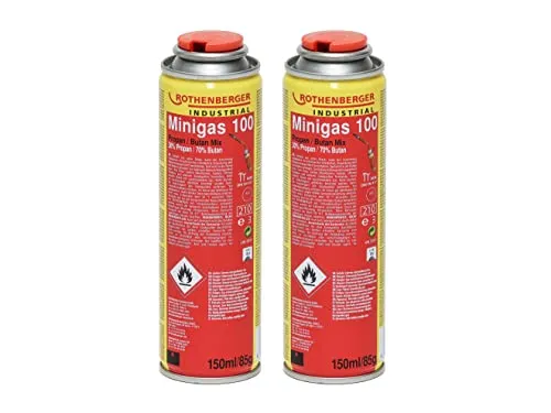 ROTHENBERGER Industrial 2x Minigas Gaskartusche 150 ml / 85 g | 7/16“ EU | Gasgemisch: 30% Propan, 70% Butan