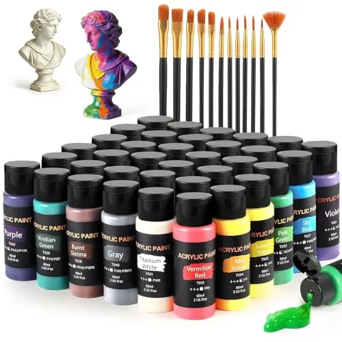 Acrylfarben Set 36 Farben x60 ml mit 12 Pinseln