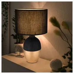 GLOBO LIGHTING Tischleuchte Schwarz Gold, Modernes Design - Elegante Tischlampe mit Textilschirm, individuell gestaltbar durch E14 Fassung. Ideal für Schreibtisch oder Wohnraum, schafft stimmungsvolles Licht und setzt stilvolle Akzente.