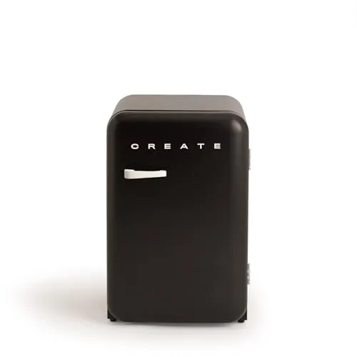 CREATE / RETRO FRIDGE 83.5 OFF WHITE/Kühlschrank in Schwarz, Griff Cremeweiß / 98W, niedriger Verbrauch, 2 Ablagen, Temperaturregler, Flaschenhalter, 56x54x84cm