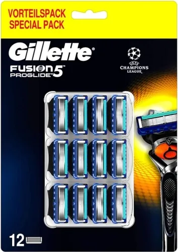 Gillette Fusion 5 ProGlide Ersatzklingen, 12 Stück - Ersatzklingen für Fusion5 Rasierer mit 5-Klingen-Technologie und Gleitbeschichtung für eine sanfte Rasur. Präzisionstrimmer für schwierige Stellen und großzügiger Gleitstreifen für besseren Hautschutz.