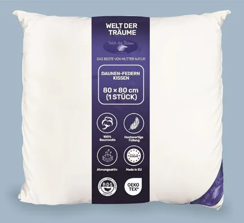 Welt der Träume Daunenkissen 3-Kammerkissen Kopfkissen Federkissen Daunenkissen 1600 oder 1400 Gr., Füllung: Federn-Daunen, Rückenschläfer, Dreikammerkissen, Kopfkissen, Daunen-Feder Kissen, 3 Kammer Kissen