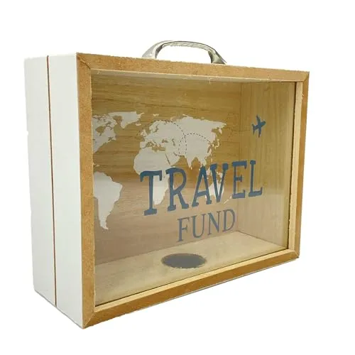 Out of the blue Deko-Accessoire/Spardose aus Holz Travel Funds/Größe: 21x16,5x7,5 cm