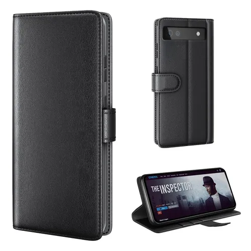 ECHT LEDER Handy Hülle für Google Pixel 6a Cover Handyhülle Klapphülle Schwarz