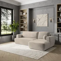 Masseno Ecksofa SENTI K R-S mit Schlaffunktion - Beige - Ecksofa mit Bettkasten und Schlaffunktion, ideal für Gästeübernachtungen und platzsparend im Wohnzimmer. Der stilvolle Stoff PAROS 02 verleiht Eleganz und Komfort.