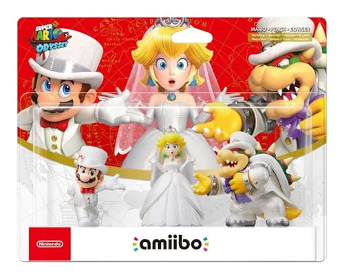 Amiibo - Mario/Peach/Bowser (Hochzeits-3er-Pack) (Super Mario Odyssey) - Erleben Sie zusätzliche Spielinhalte mit den beliebten Amiibo-Figuren. Einfach auf den NFC-Touchpoint tippen und Spaß haben! Ideal für Kinder ab 6 Jahren. Spiele und Systeme separat erhältlich.