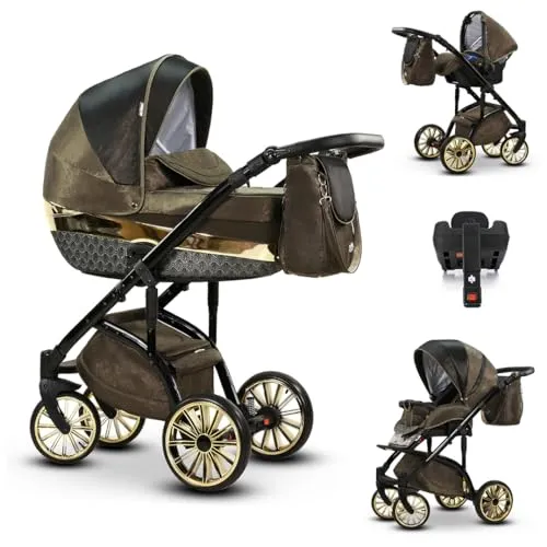 Kinderwagen-Set 5 in 1 Vip Lux inkl. Sportsitz, Autositz und Iso Base - 13 Teile - in 18 Farben