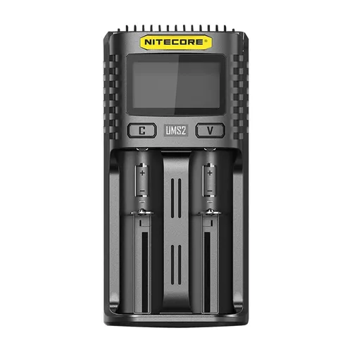 Nitecore Akku-Ladegerät UMS2, universal mit 2 Ladeschächten - Elektrowerkzeug-Ladegeräte, ideal für NiMH, Li-Ion und LiFePO4 Akkus. Mit dimmbaren Display und Schutzsystemen für sicheres Laden.
