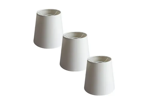 Stoff Lampenschirme E14 - 3er Set konisch in Weiß/Grau - Hochwertige Lampenschirme für E14-Lampen, ideal für Stehlampen und Pendelleuchten. Verleihen Sie Ihren Lampen einen frischen Look und ersetzen Sie alte Schirme nachhaltig.