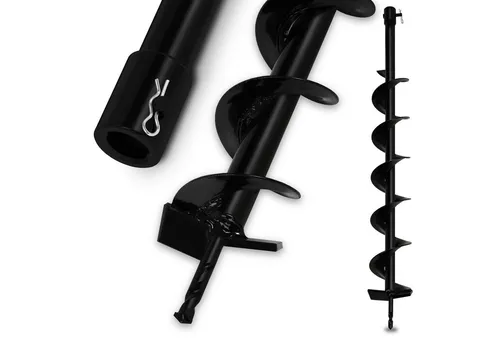 EBERTH Erdbohrer Gartenbohrer Gartenspiralbohrer, Stahl, Durchmesser 100mm, Länge 800mm, Aufnahme-Durchmesser 20mm, Schwarz Lackiert