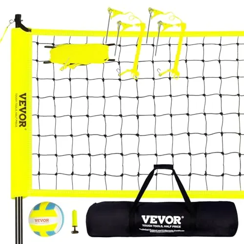 Kit Netzwerk für Volleyball Portable - Volleyballnetz für Garten und Strand, einstellbare Netzhöhe und faltbar für einfachen Transport, ideal für Training und Freizeit.