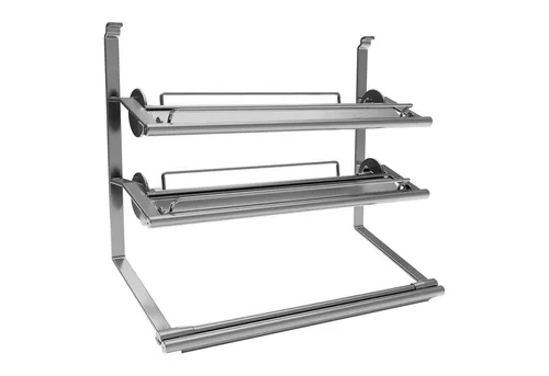 Kesseböhmer Küchenorganizer-Set Linero style Küchenreling 600 - 1800 mm Edelstahloptik, Rollenhalter 3-etagig