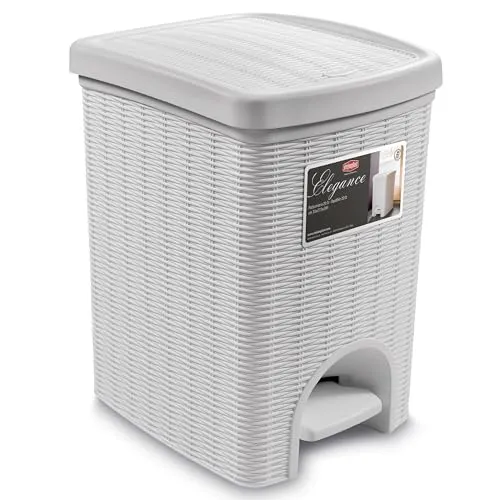 Mülleimer Treteimer 20 Liter mit seperatem Inneneiner eckig 30x27x37cm Rattanoptik Kunststoff - Pedal zum Öffnen und Schliessen - Küche Pedaleimer Papierkorb Eimer Abfalleimer Abfallbehälter Mülltonne