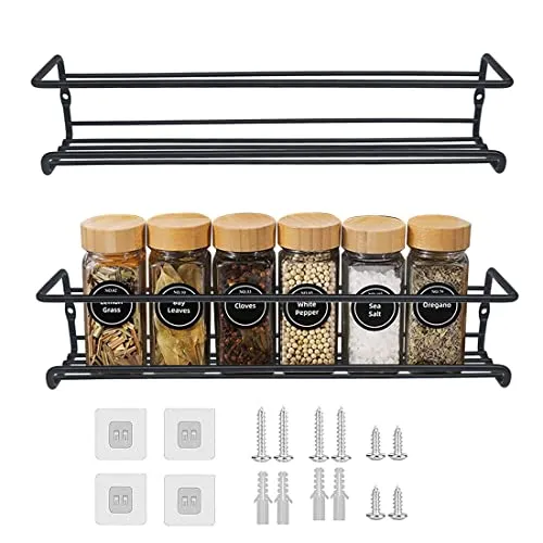 Gewürzregal Wand 2 Stück Aus Metall Schwarz