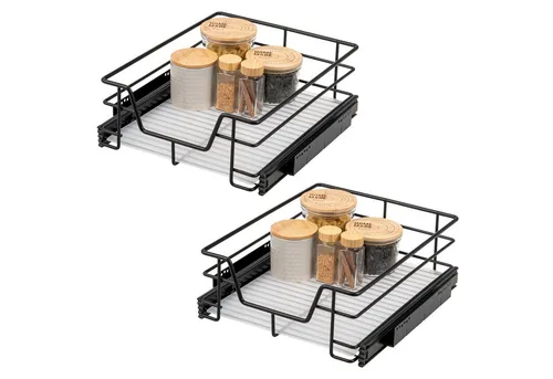 bremermann Teleskopauszug 2er Set - 45 cm mit Einlegeboden, aus Metall (Schwarz)