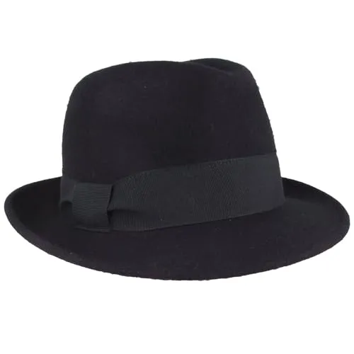 Breiter Damen Filzhut Wollhut Trilby 100% Wolle Wollfilzhut mit Ripsband-Garnitur Marine L