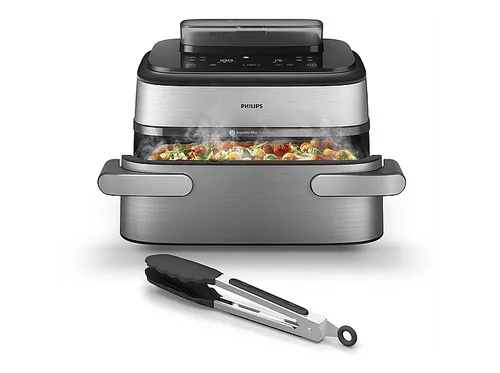 PHILIPS NA565/02 Steam Airfryer 5000 Series Megabasket 9.5L - Philips Steam Airfryer 5000 Series mit 9,5L Megabasket – kombiniert Dampf- und Heißlufttechnik für vielseitige Zubereitung. Ideal für große Portionen und schnelle Reinigung durch abnehmbare, spülmaschinengeeignete Teile.