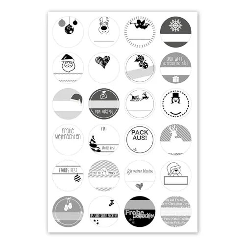 Weihnachtsaufkleber zum selber Beschriften, rund I Set weihnachtliche Geschenkaufkleber zum Verzieren I für Karten, Briefe, Geschenke I dv056 24